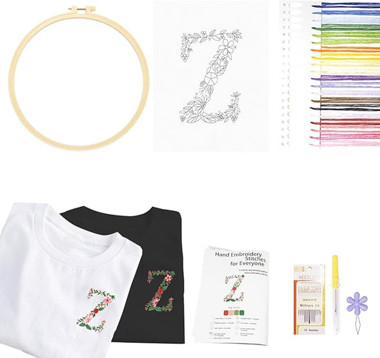 Topapfo Letter Z Stick and Stitch Embroidery Kit for Clothes, Beginners Alphabet Embroidery Pattern Stabilizers for Clothing Jeans T-Shirts Crafts
