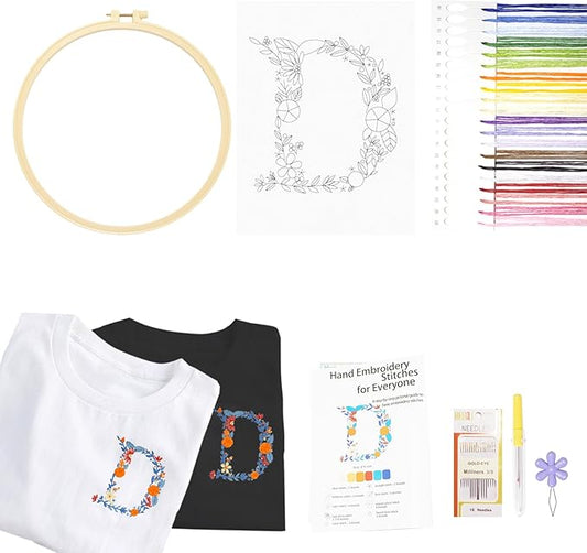 Topapfo Alphabet Letter D Stick and Stitch Embroidery Stabilizers, Name Embroidery Patterns Kit for Beginners Adults Embroidery Pattern Water Solute for Cothing T-Shirt Jeans Tote Bags Crafts