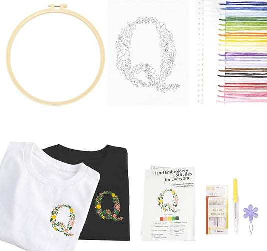 Topapfo Alphabet Letter Q Stick and Stitch Embroidery Kit for Clothing, Beginners Embroidery Pattern Stabilizer Stencils Templates Needlepoint Clothes Tote Bags Jeans Shirts Crafts