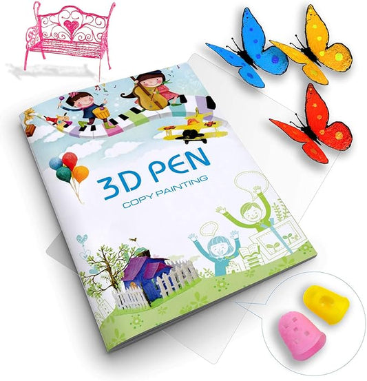 3D Printing Drawing Book, Reusable Colorful 40 Patterns Thick Paper Template with a Clear Plate, Painting Graffiti Template for 3D Pen DIY Gift