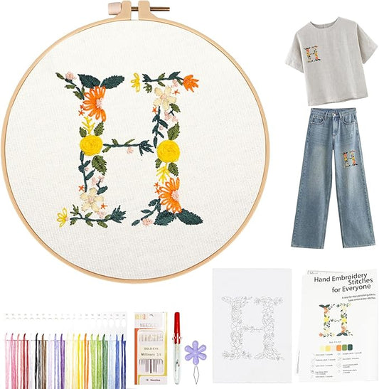 Topapfo Letter H Stick and Stitch Embroidery Stabilizers for Clothing, Beginners Alphabet Embroidery Pattern Water Solute for T-Shirt Jeans Tote Bags Crafts