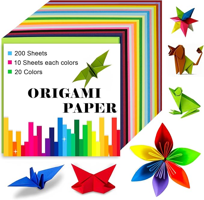 Origami Paper Double Sided Color 200 Sheets,6x6 inch 20 Colors,Origami Paper kit for kids,Colored Paper Kit Gifts for Beginners (Colorful)