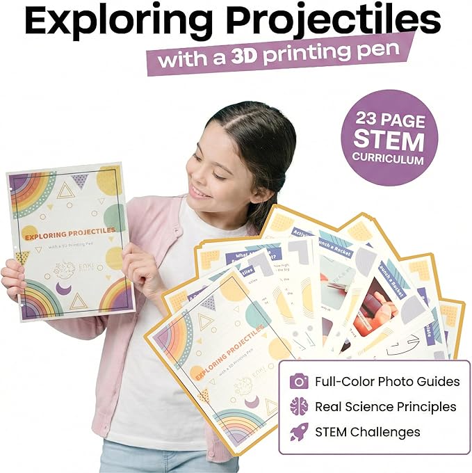 3D Pen STEM Kit - Educational Engineering Activity Guide & Science Curriculum, Rocket Launcher Physics Projects for Kids 8-12, 90+ Pc Material Set (3D Pen Not Included)